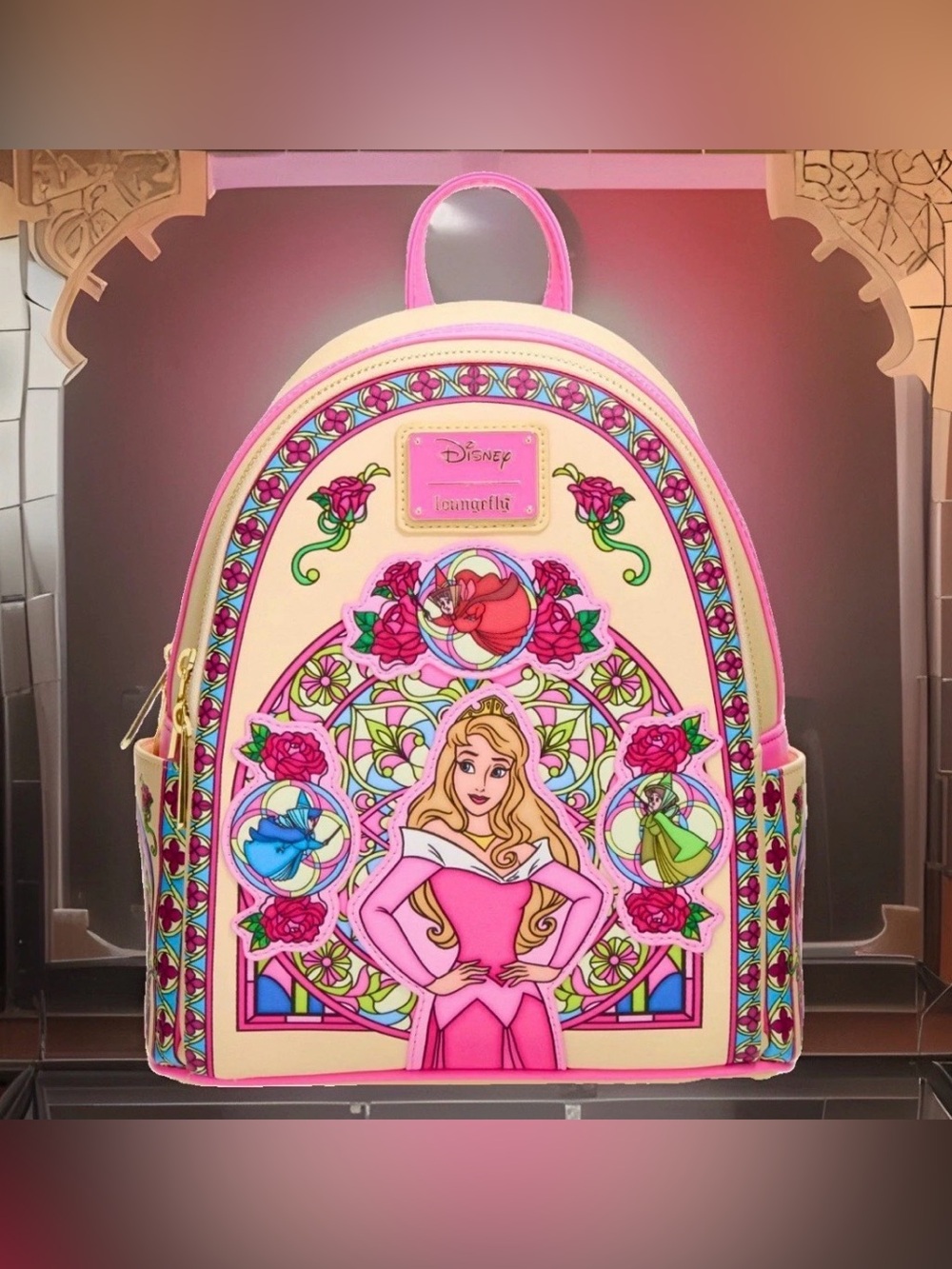 NEW Loungefly Disney Sleeping Beauty AURORA Stained Glass Portrait Backpack